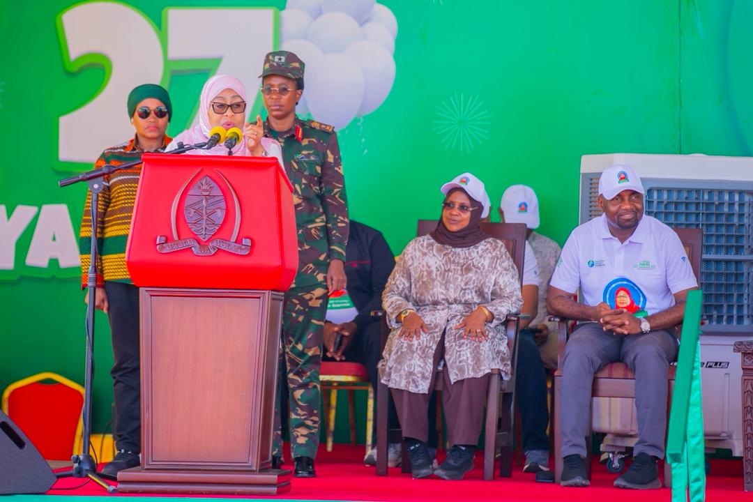 President of the United Republic of Tanzania, H.E. Dr. Samia Suluhu Hassan, speaking to leaders and citizens after leading a tree-planting exercise at Bungi Kilimo in South Unguja Region on January 27, 2026.