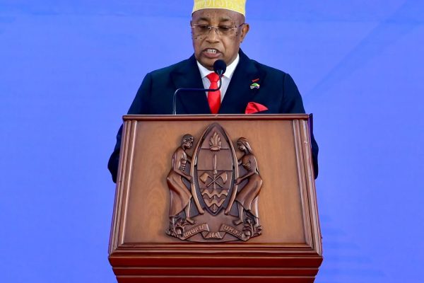 H.E. Ahmada El Badaoui Mohamed Fakih, Dean of the Diplomatic Corps and Ambassador of the Union of the Comoros, delivering remarks at the inaugural Diplomatic Sherry Party at Chamwino State House, Dodoma.