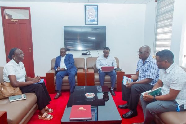 Permanent Secretary General, Office of the Vice President, Dr. Richard Muyungi, greeting FAO Resident Representative Dr. Tipo Nyabenyi during their meeting in Dar es Salaam on January 23, 2026.