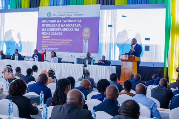 Minister for Energy, Hon. Deogratius Ndejembi, addressing Regional and District Commissioners during a national meeting on the implementation of the Nutrition Compact at Mabeyo Hall, Dodoma, on January 22, 2026.