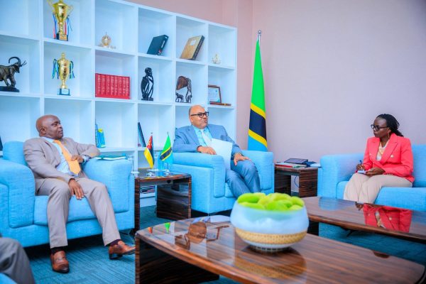 Minister Mahmoud Thabit Kombo and Mozambique’s Ambassador Ricardo Mtumbuida during bilateral talks in Dar es Salaam focused on strengthening health sector cooperation and economic ties.