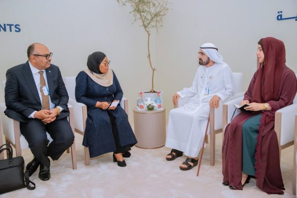President of the United Republic of Tanzania, H.E. Dr. Samia Suluhu Hassan, in discussion with UAE Vice President and Ruler of Dubai Sheikh Mohammed bin Rashid Al Maktoum during the World Government Summit 2026 in Dubai.
