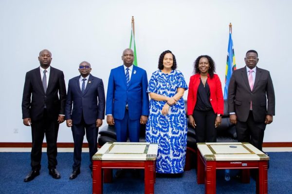 Minister Angellah Kairuki in discussion with EACO CEO Caroline Koech during a meeting on telecommunications research and cross-border connectivity in Dar es Salaam on 08 February 2026.
