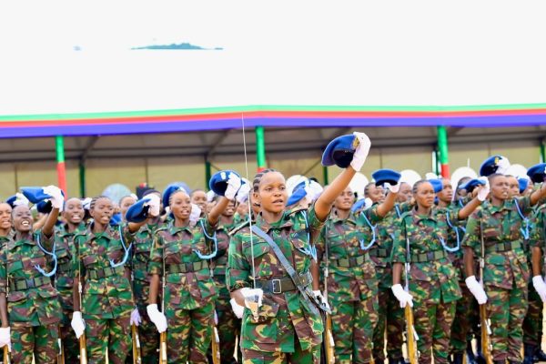 President Samia Suluhu Hassan presiding over the inauguration ceremony of the National Defence Headquarters (MMUT) in Kikombo, Dodoma, with military honours and Guard of Honour present.