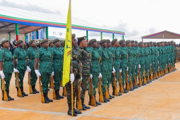 President Samia Suluhu Hassan presiding over the inauguration ceremony of the National Defence Headquarters (MMUT) in Kikombo, Dodoma, with military honours and Guard of Honour present.