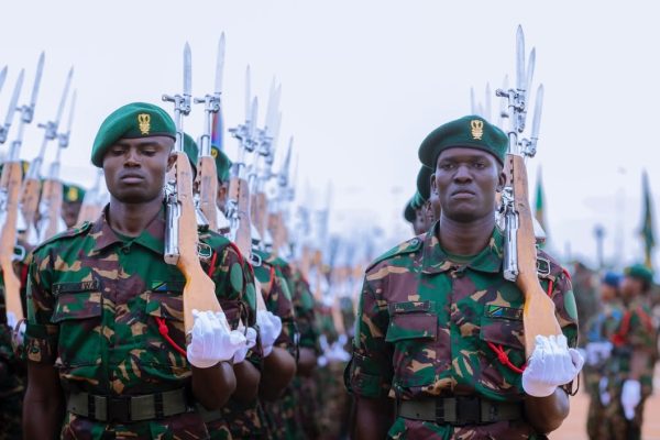 President Samia Suluhu Hassan presiding over the inauguration ceremony of the National Defence Headquarters (MMUT) in Kikombo, Dodoma, with military honours and Guard of Honour present.