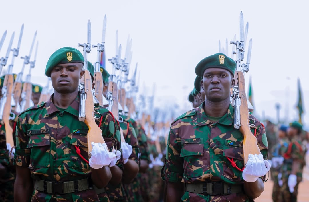 President Samia Suluhu Hassan presiding over the inauguration ceremony of the National Defence Headquarters (MMUT) in Kikombo, Dodoma, with military honours and Guard of Honour present.