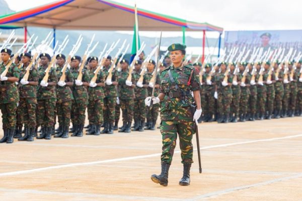 President Samia Suluhu Hassan presiding over the inauguration ceremony of the National Defence Headquarters (MMUT) in Kikombo, Dodoma, with military honours and Guard of Honour present.