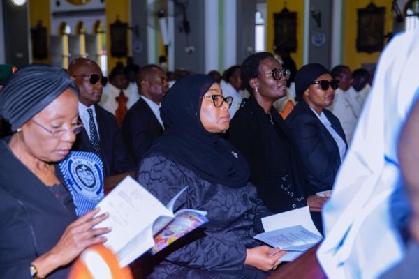 President Samia Suluhu Hassan with national and religious leaders during the requiem mass for the late Cardinal Polycarp Pengo at St. Joseph’s Cathedral in Dar es Salaam on February 27, 2026.