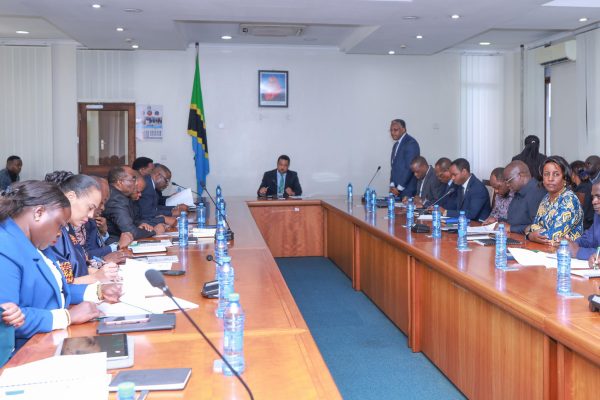 Prime Minister Dr. Mwigulu Nchemba chairing the AFCON 2027 National Preparations Committee meeting at Magogoni in Dar es Salaam