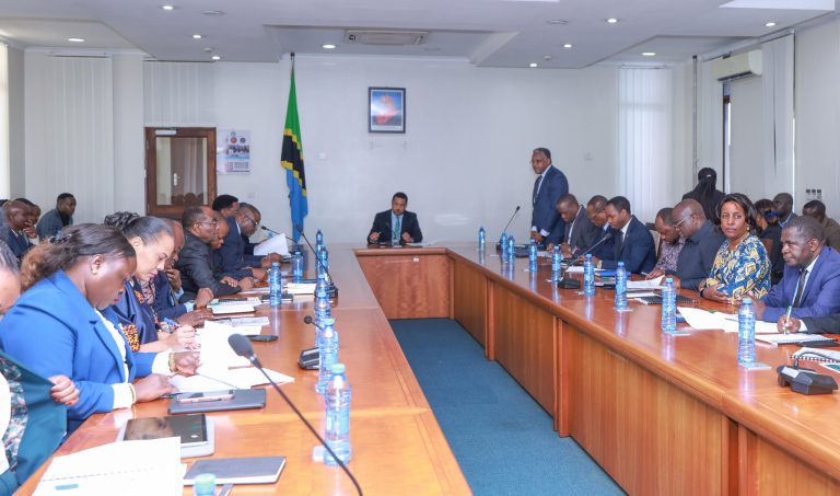 Prime Minister Dr. Mwigulu Nchemba chairing the AFCON 2027 National Preparations Committee meeting at Magogoni in Dar es Salaam