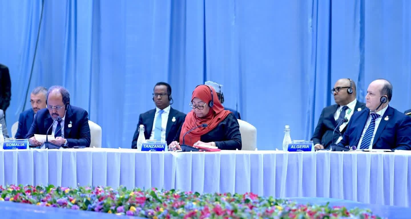 President Samia Suluhu Hassan participating in the Italy–Africa Summit in Addis Ababa alongside African and Italian leaders.