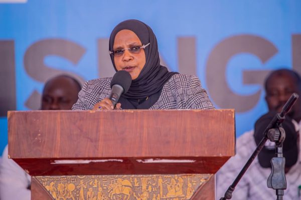 Minister Ashatu Kijaji addressing residents in Mkinga District, Tanga Region, during a public meeting on government efforts to combat dangerous wildlife and enhance conservation initiatives.