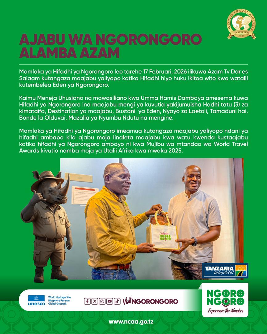 Ngorongoro Conservation Area officials promoting the park’s world-renowned attractions during a media appearance on Azam TV in Dar es Salaam.