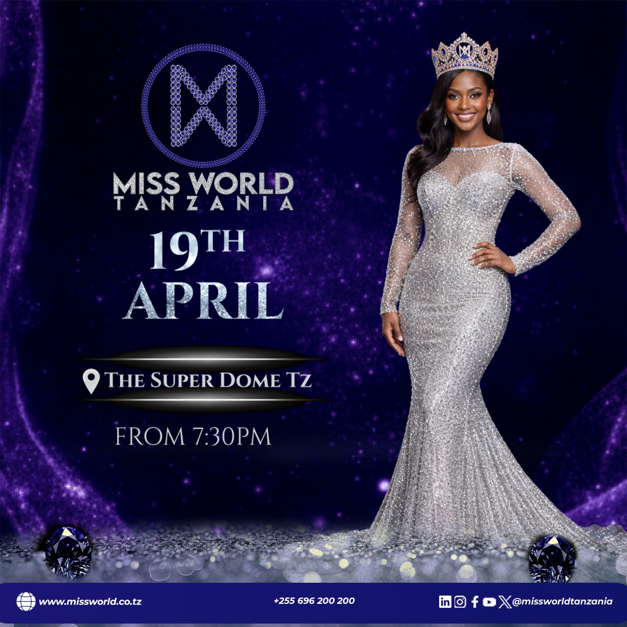 Promotional announcement marking the 60-day countdown to Miss World Tanzania 2026, celebrating Beauty With a Purpose and Tanzania’s participation in the 75th Anniversary of Miss World.