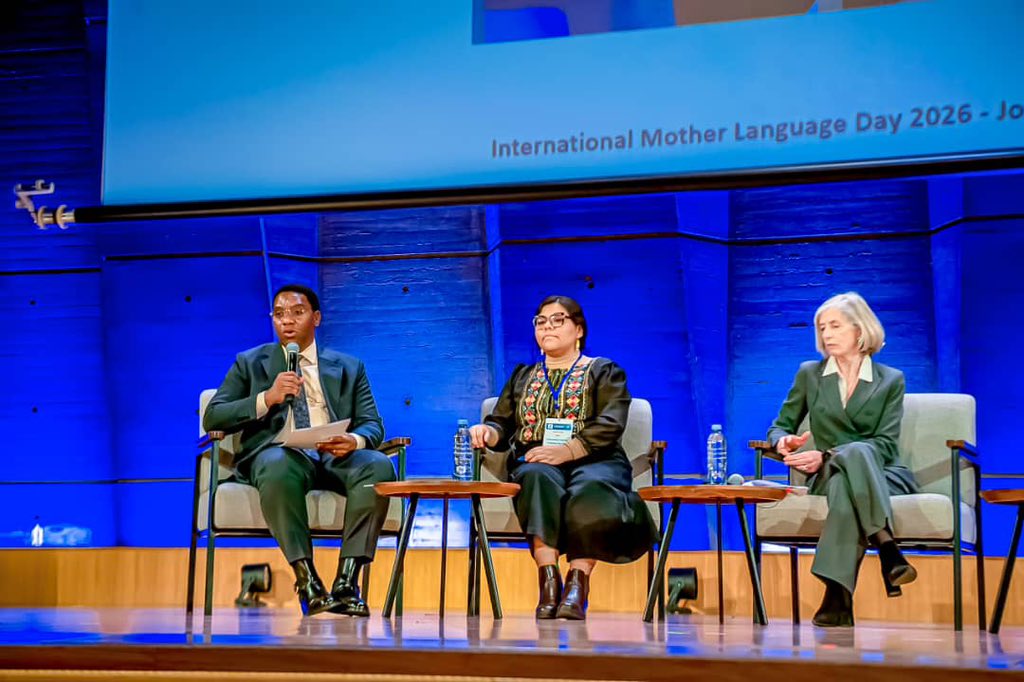 Minister Paul Christian Makonda speaking at UNESCO Headquarters in Paris during International Mother Language Day, highlighting Kiswahili’s growing global role.