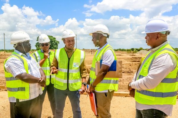 TANESCO Managing Director Lazaro Twange inspecting construction works at the Imalilo Power Receiving and Distribution Substation site in Simiyu Region.