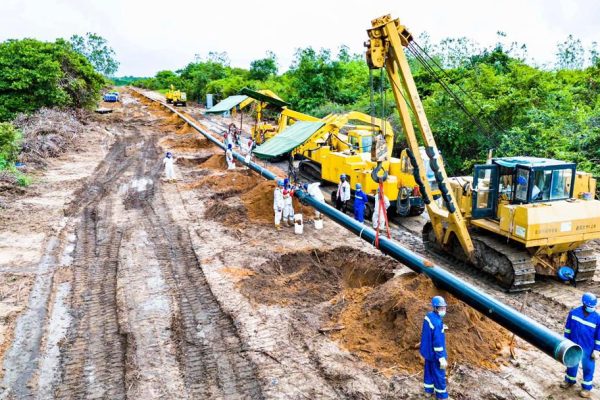 Energy Minister Deogratius Ndejembi laying the foundation stone for the Ntorya–Madimba natural gas pipeline project in Mtwara on February 27, 2026.