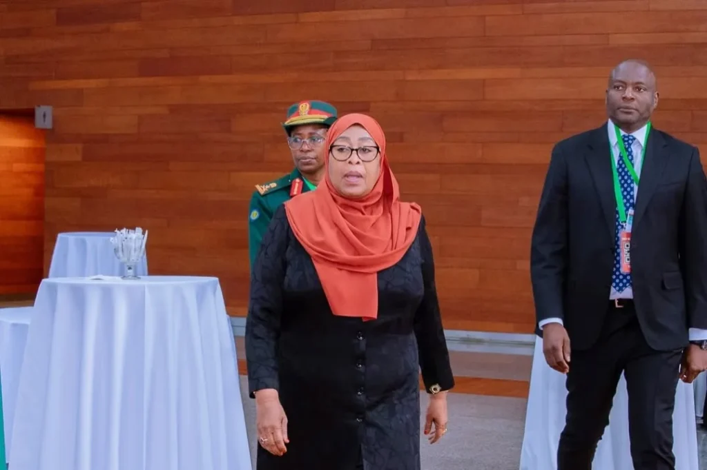President Samia Suluhu Hassan arriving at the 2026 CAHOSCC meeting in Addis Ababa, chaired by President William Ruto, ahead of the 39th African Union Assembly.