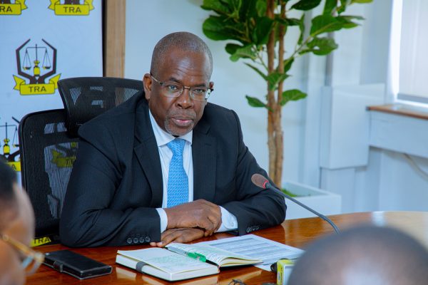 Finance Minister Ambassador Khamis Mussa Omar meeting TRA Board and Management during a working visit in Dar es Salaam to discuss Vision 2050 revenue mobilization strategies.
