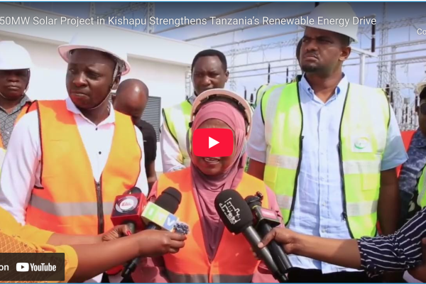 Members of Tanzania’s Parliamentary Committee on Energy and Minerals review the 50-megawatt solar power project in Kishapu District, Shinyanga Region, supporting the country’s renewable energy expansion and energy mix strategy.