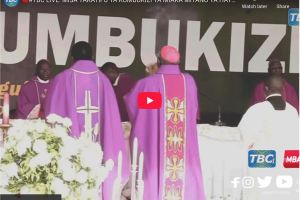 Leaders and citizens attending a memorial mass in Tanzania marking the fifth anniversary of former President John Magufuli.