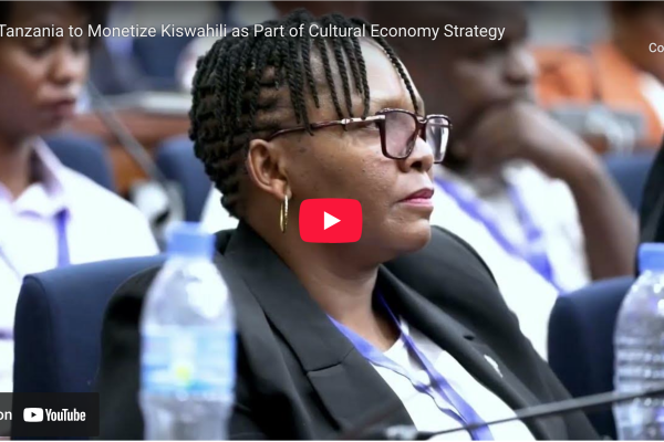 Representation of Kiswahili language promotion showing cultural symbols and global outreach initiatives from Tanzania