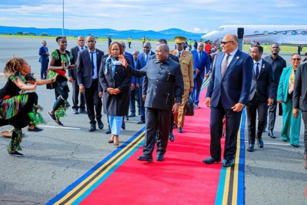 Burundi President Évariste Ndayishimiye arriving at Kilimanjaro International Airport in Tanzania to attend the 25th East African Community Heads of State Summit in Arusha.