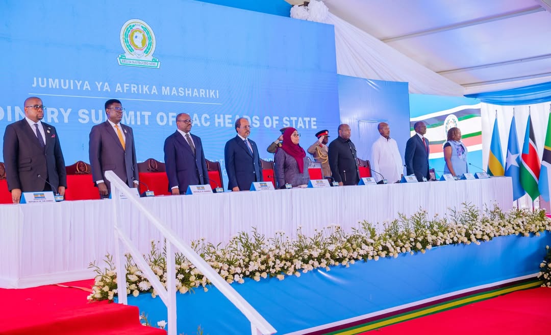 East African Heads of State attending the 25th East African Community Summit at the Arusha International Conference Centre in Tanzania.