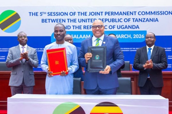 Officials from Tanzania and Uganda attend a bilateral meeting in Dar es Salaam after signing an agreement to advance a new Standard Gauge Railway link aimed at boosting regional trade and transport connectivity.
