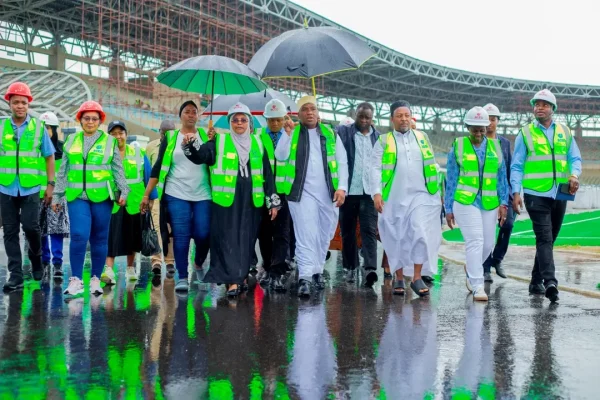 Members of Tanzania’s Parliamentary Standing Committee on Education, Culture and Sports inspect renovation works at Benjamin Mkapa Stadium and Uhuru Stadium in Dar es Salaam during an official oversight visit.