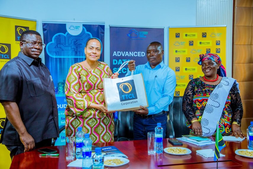 Tanzania parliamentary committee and communications minister during official visit to TTCL offices in Dar es Salaam