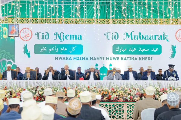 Zanzibar President Hussein Ali Mwinyi addressing leaders and worshippers during Eid el-Fitr Council at Ziwani Police College Hall