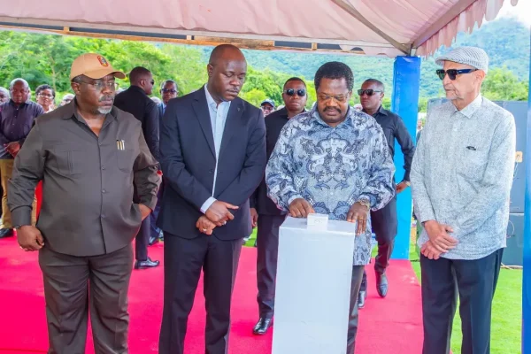 Vice President Emmanuel Nchimbi launching river water forecasting system at Mindu Dam during World Water Day in Morogoro