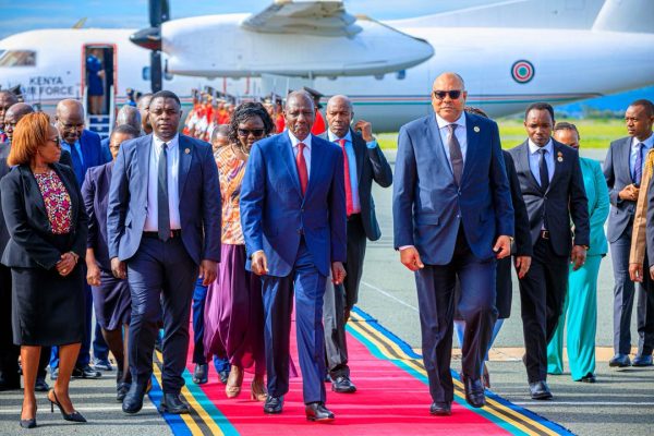Kenya President William Samoei Ruto arriving at Kilimanjaro International Airport ahead of the 25th East African Community Heads of State Summit in Arusha, Tanzania.