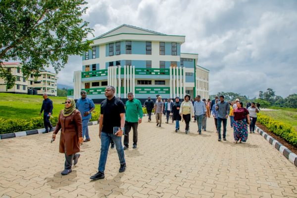Members of Tanzania’s Parliamentary Committee on Lands, Natural Resources and Tourism inspect the new academic building project at the College of African Wildlife Management Mweka in Moshi, Kilimanjaro Region.
