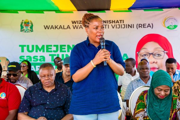 Deputy Minister for Energy Salome Makamba and members of Tanzania’s Parliamentary Committee on Energy and Minerals inspect rural electrification projects in Kahama District, Shinyanga Region.