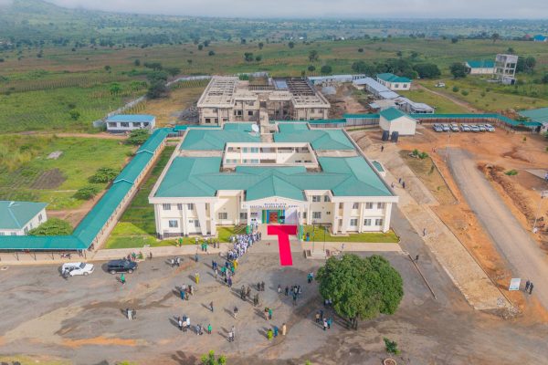 Prime Minister Mwigulu Nchemba inspecting construction progress of the Wing B building at Katavi Regional Referral Hospital in Mpanda, Katavi Region.