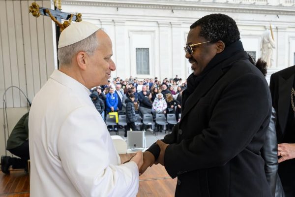 Tanzania Vice President Emmanuel Nchimbi greeting Pope Leo XIV at St Peter’s Square in Vatican City after a pilgrimage Mass