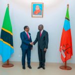 George Masaju in a meeting with Lazarus Chakwera at the Judiciary Headquarters in Dodoma during an official Commonwealth engagement.