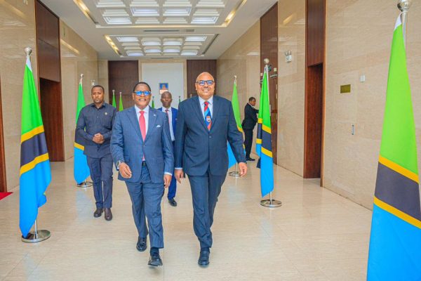 Lazarus Chakwera arrives at Julius Nyerere International Airport where he is received by Deputy Minister Ngwaru Maghembe during his official visit to Tanzania.