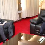 Mwigulu Nchemba in a diplomatic meeting with Ivan Lancaric at the parliamentary offices in Dodoma, discussing Tanzania–Slovakia cooperation.