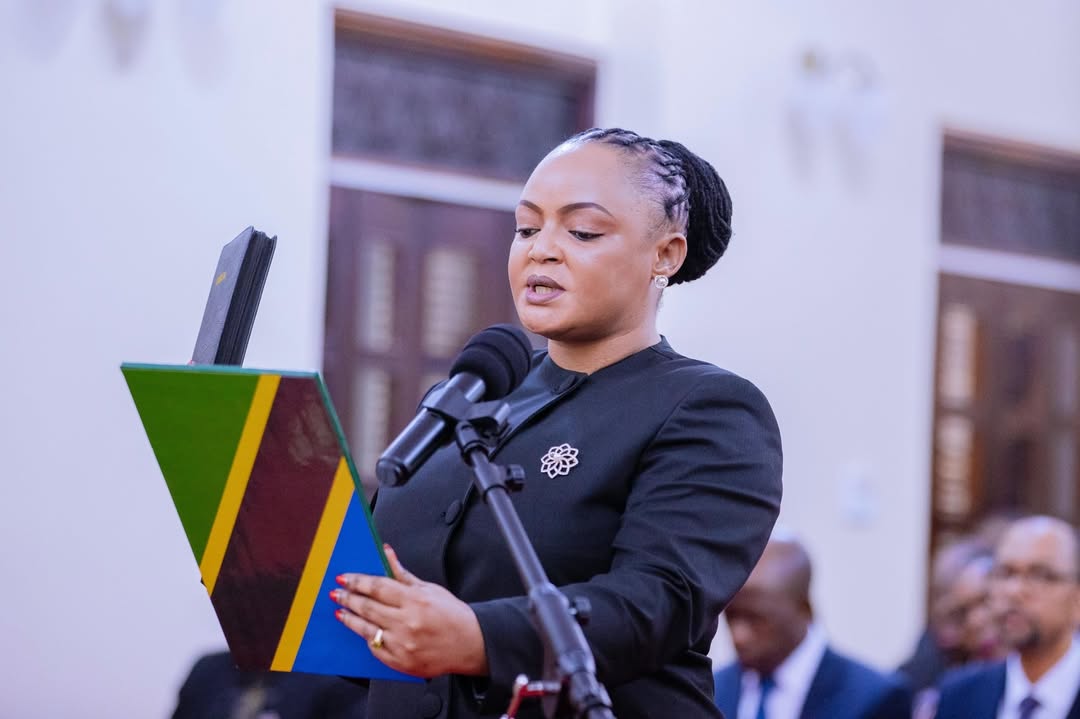 Samia Suluhu Hassan officiating the swearing-in of Hon. Evaline Wilbard Munisi as Deputy Minister at Chamwino State House in Dodoma on May 6, 2026.