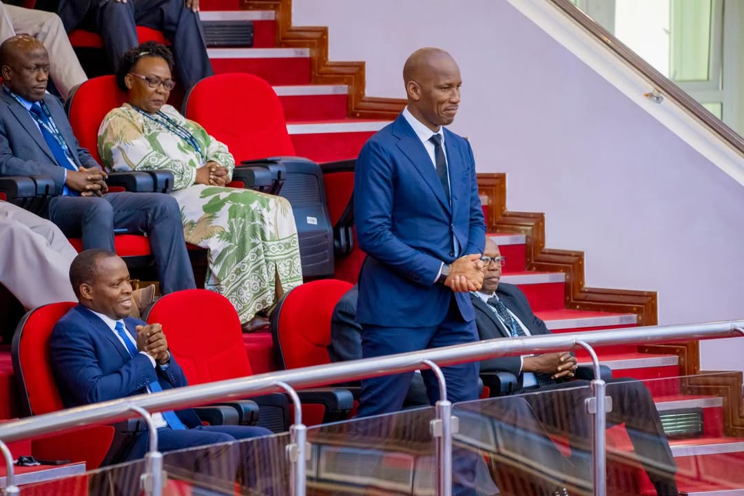 Didier Drogba and Paul Makonda at Tanzania Parliament during the 2026/27 Ministry budget session, accompanied by artist Ali Kiba.