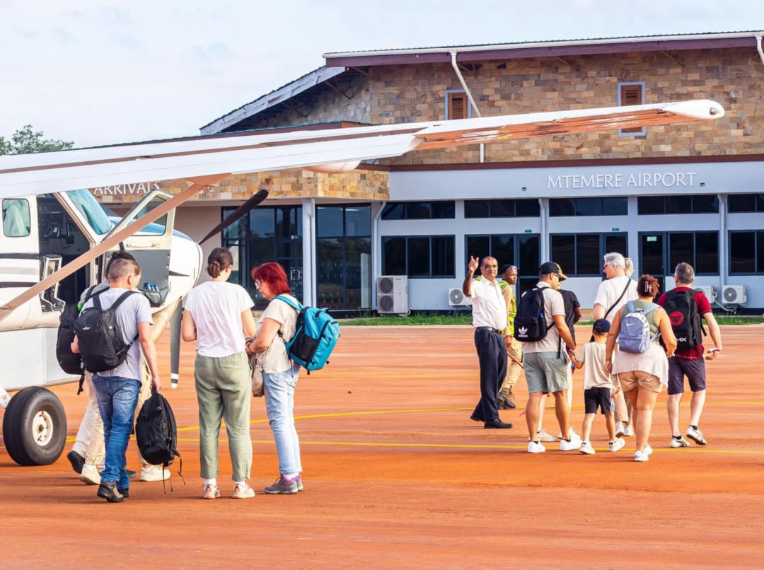 First tourist aircraft landing at Mtemere Airstrip inside Nyerere National Park, marking a major milestone in Tanzania’s tourism and aviation development.