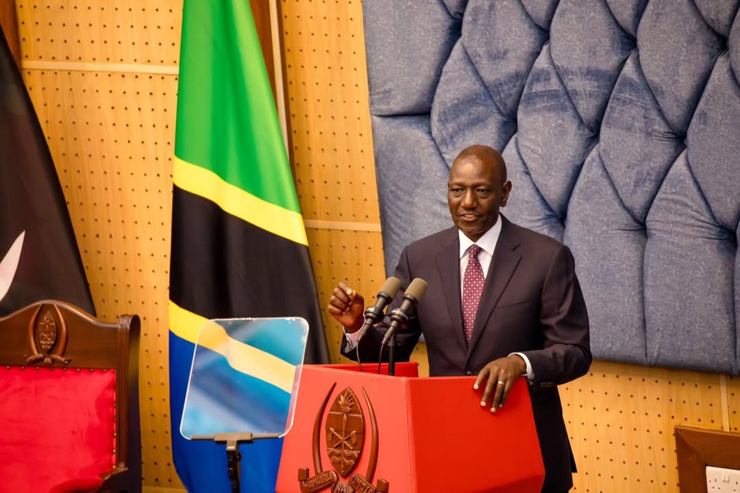 William Ruto addressing the Parliament of Tanzania in Dodoma, highlighting regional cooperation, economic growth, and unity in East Africa.