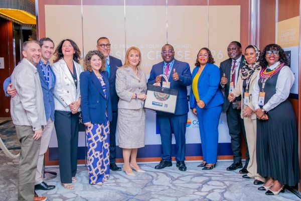 Tourism leaders from Tanzania meeting with Gloria Guevara and Najib Balala during a WTTC forum aboard a Crystal Cruises vessel in Egypt.