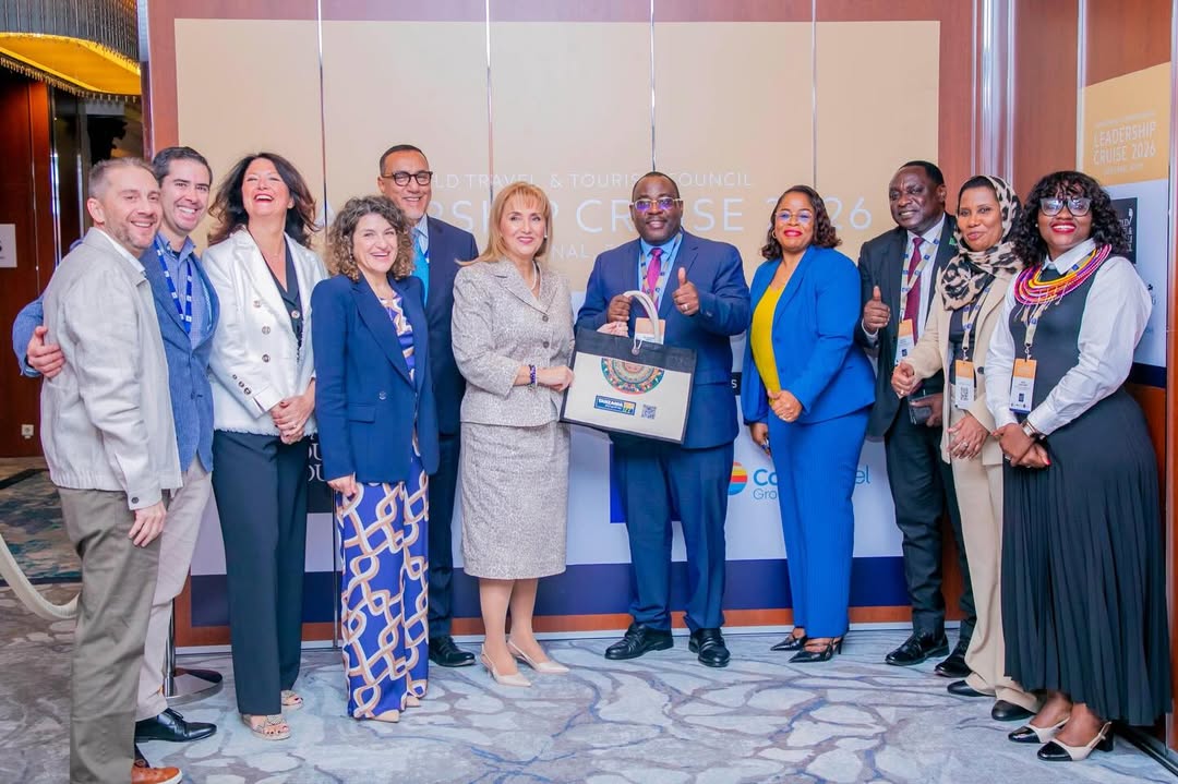Tourism leaders from Tanzania meeting with Gloria Guevara and Najib Balala during a WTTC forum aboard a Crystal Cruises vessel in Egypt.