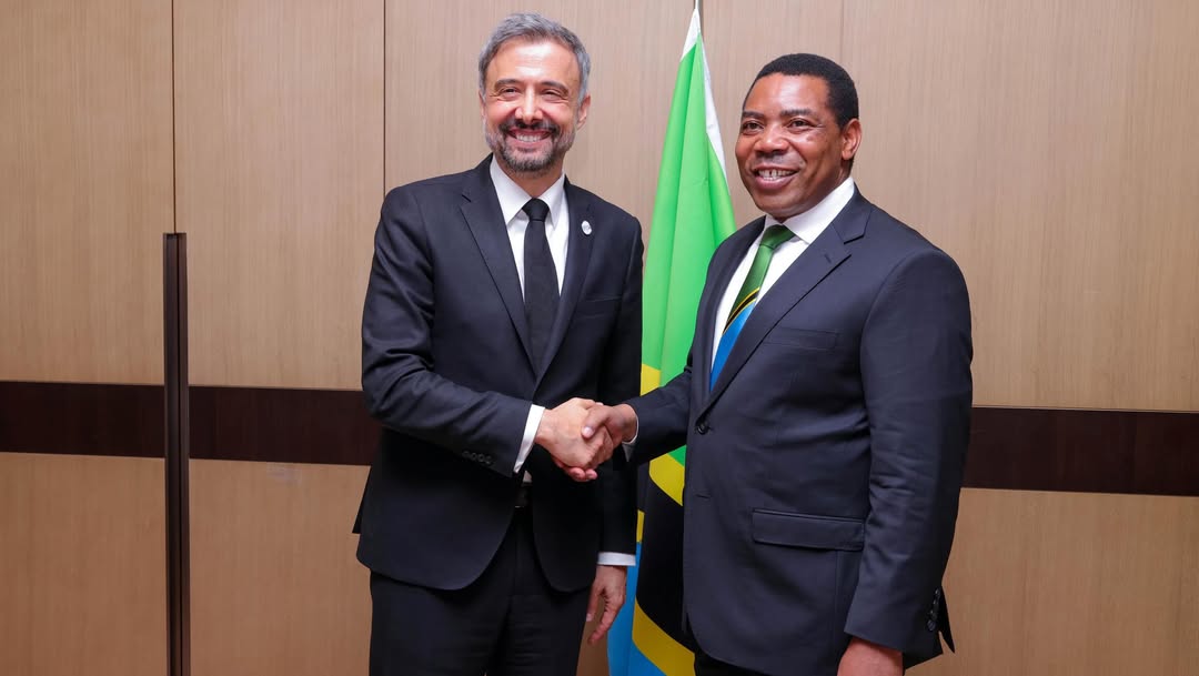 Prime Minister Mwigulu Nchemba in a bilateral meeting with Alvaro Lario in Nairobi discussing climate-resilient agriculture, food security, and agribusiness development initiatives for Tanzania.