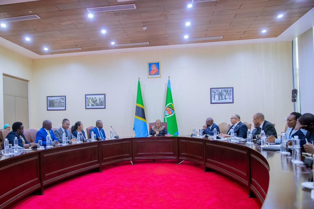 President Samia Suluhu Hassan meeting Jean Kaseya and his delegation at State House in Dar es Salaam during high-level discussions on regional public health cooperation.